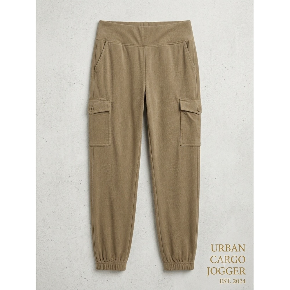 Urban Cargo Jogger Tan Khaki Corduroy Textured Elastic Waist Pants Womens